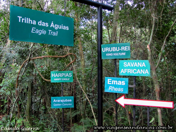 Placas indicativas no Parque das Aves