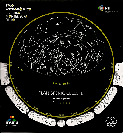 Planisferio distribuído pelo Polo Astronomico de Itaipu